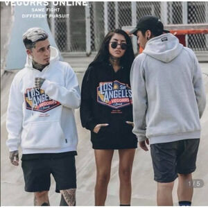 Vegorrs LA Print Hoodie Graifiti Pullover Black Sweatshirts Hip Hop Swag Size 2